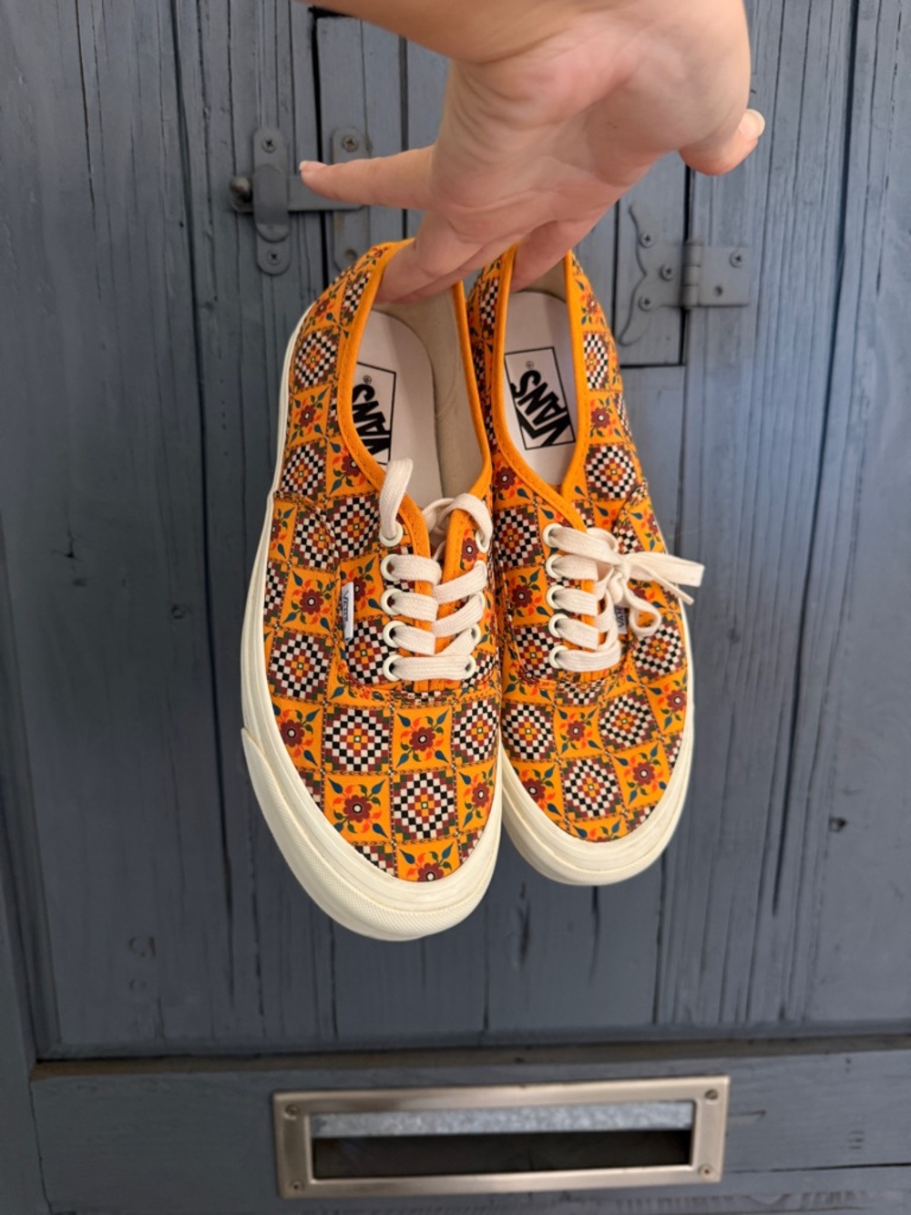 Vans Orange Checkerboard & Floral Low-Top Sneakers